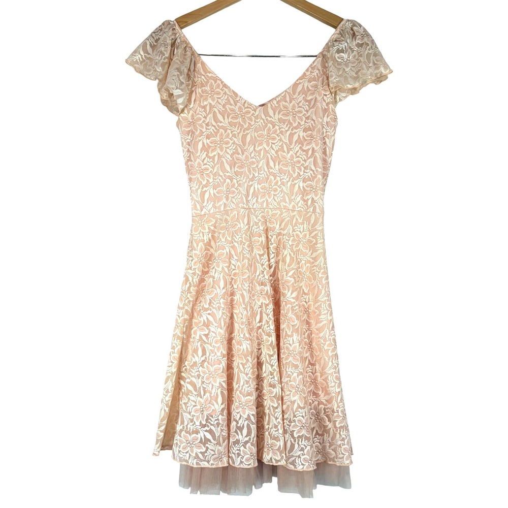 Disney Cinderella Pink Floral Lace Ruffle Back Fit &‎ Flare Dress Small RN111503